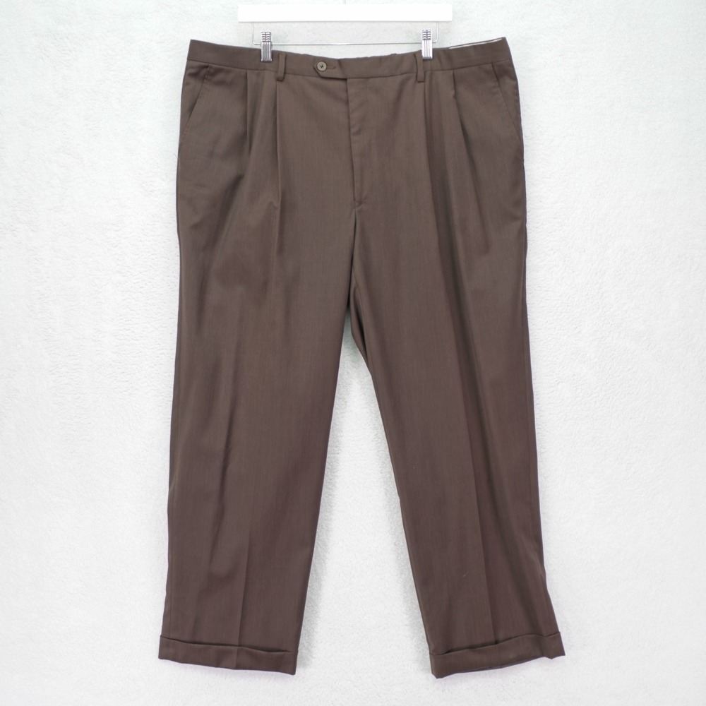 Chaps Ralph Lauren Wool Brown Twill Dress Pants Trousers -42 / 30.5- Mid Rise Pl